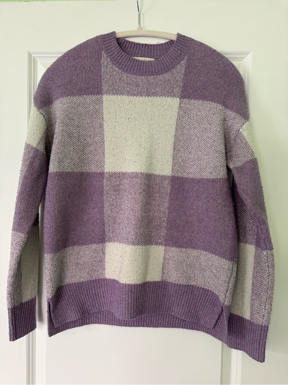 Christian Siriano Lavender and Cream Check Crewneck Sweater